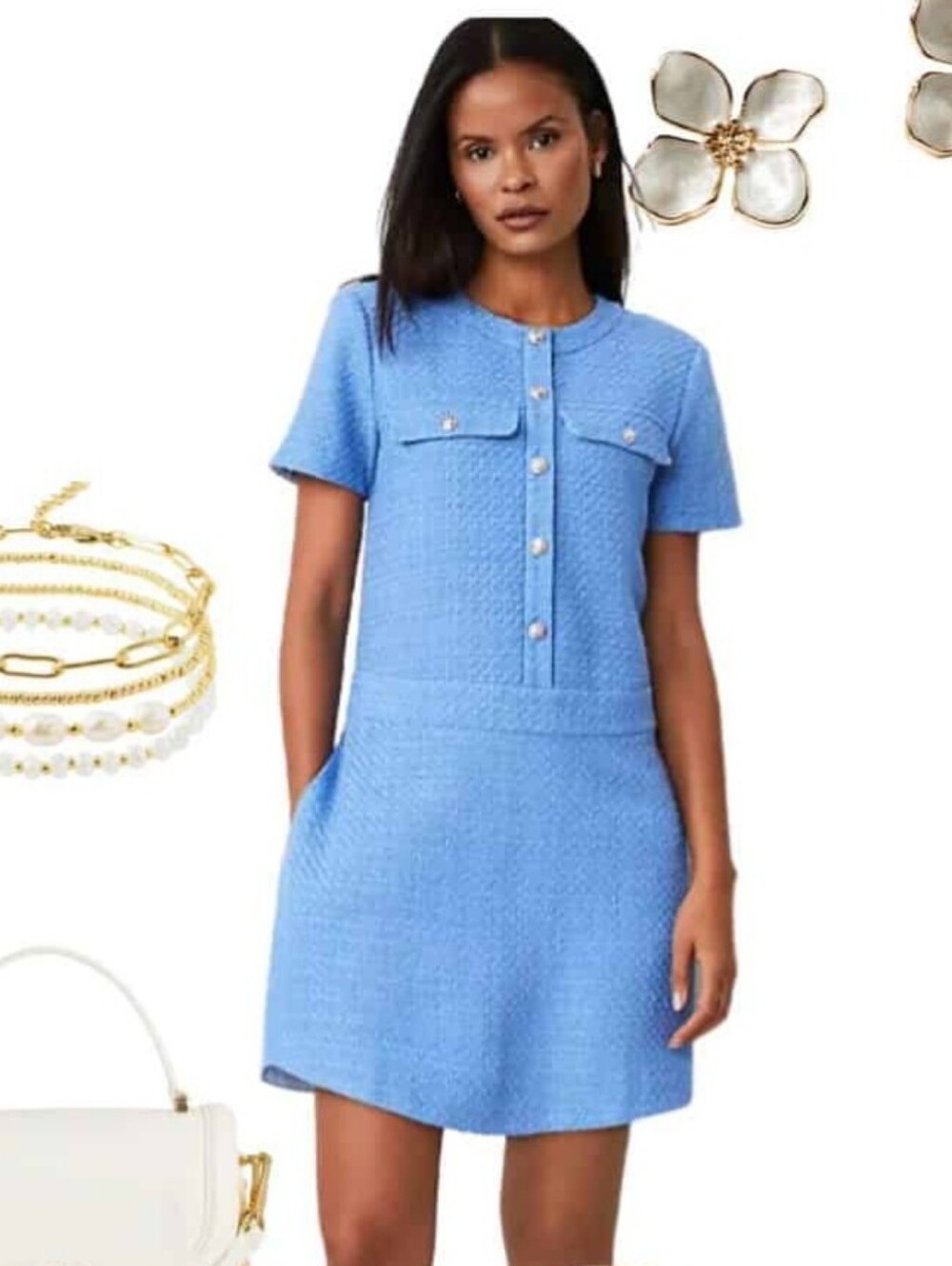 Ann Taylor | Boucle Tweed Blue Shift Dress